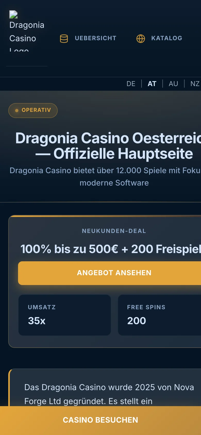 Dragonia Casino mobile lobby screenshot