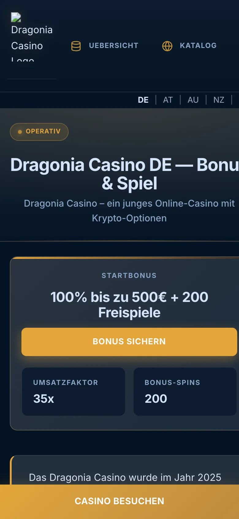 Dragonia Casino mobile lobby screenshot