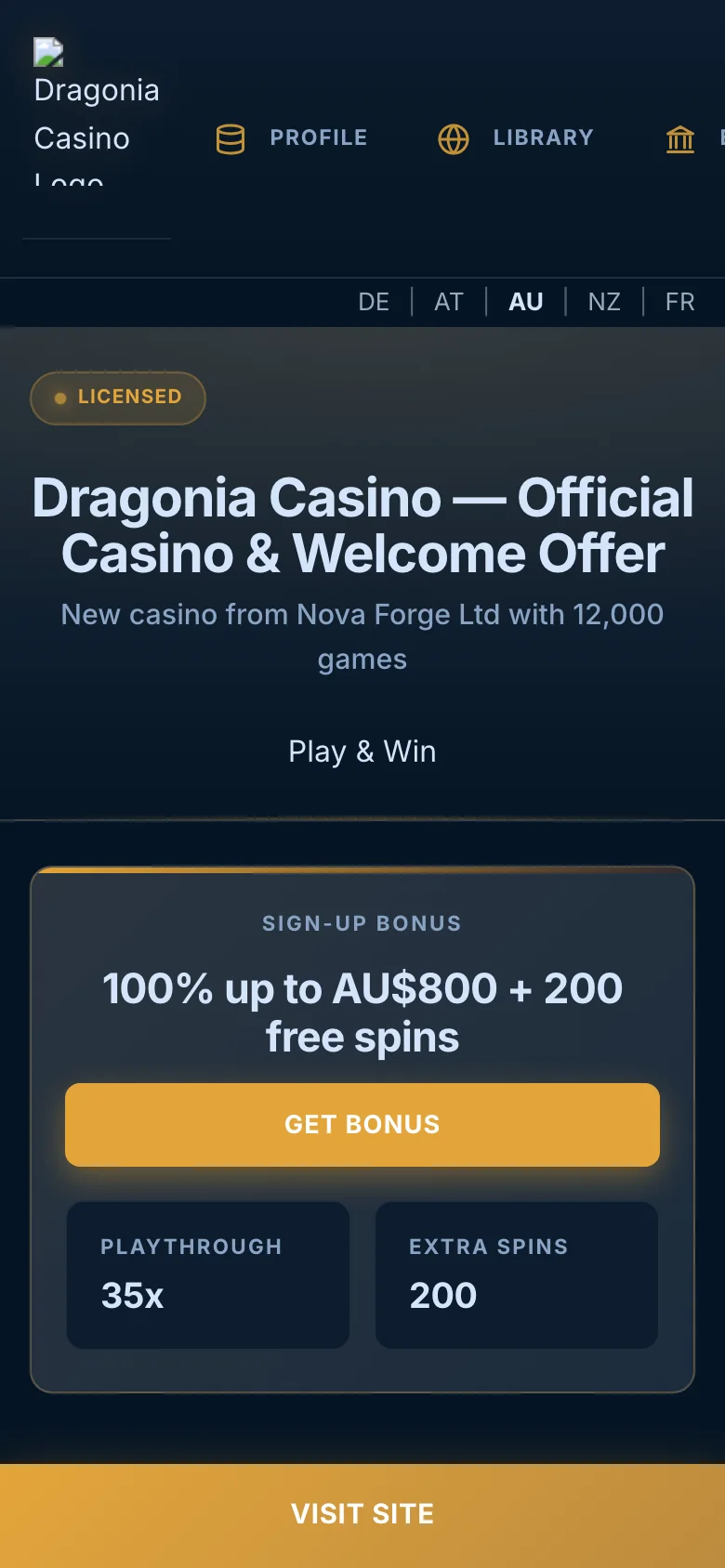 Dragonia Casino mobile lobby screenshot