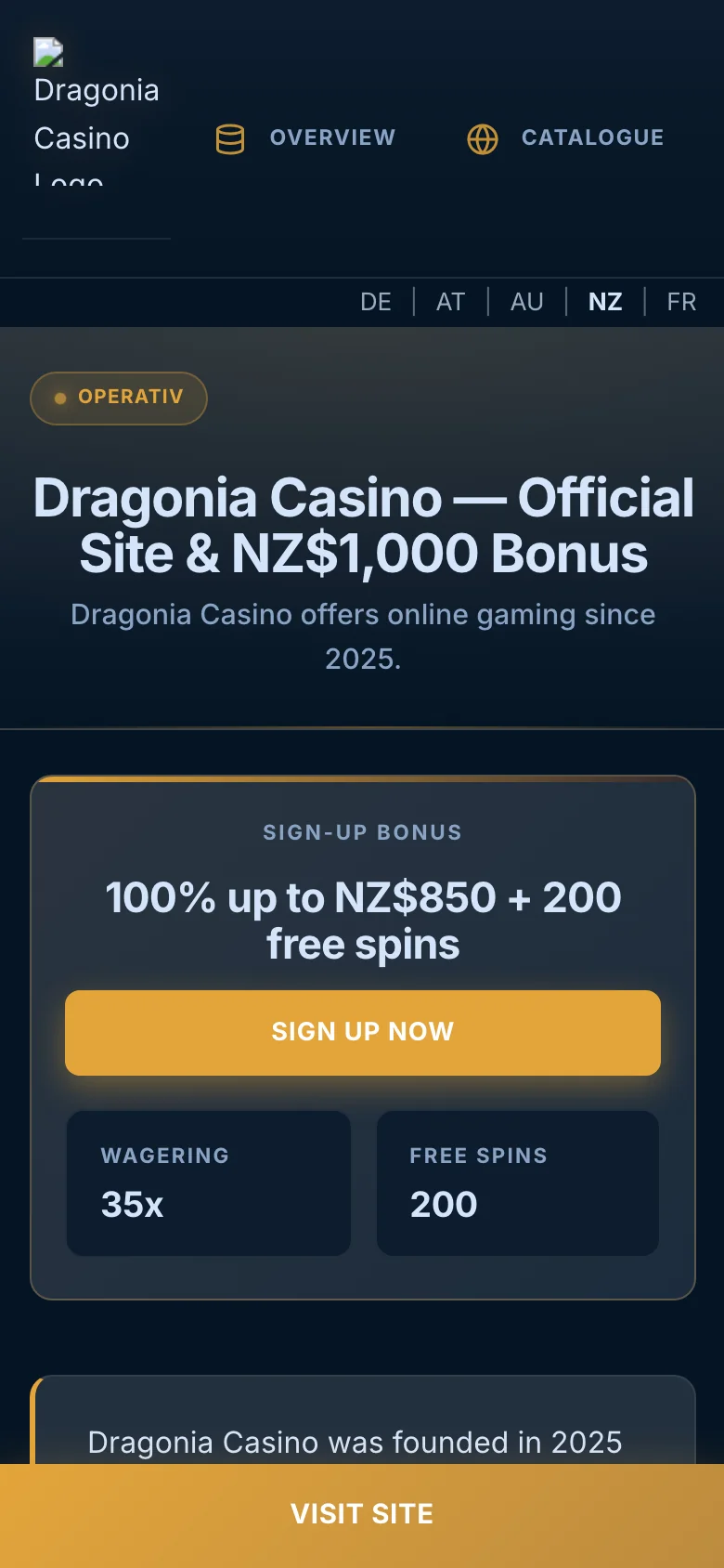 Dragonia Casino mobile lobby screenshot