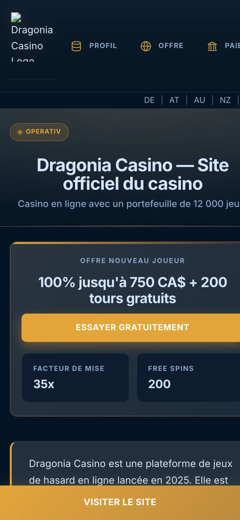Dragonia Casino mobile lobby screenshot